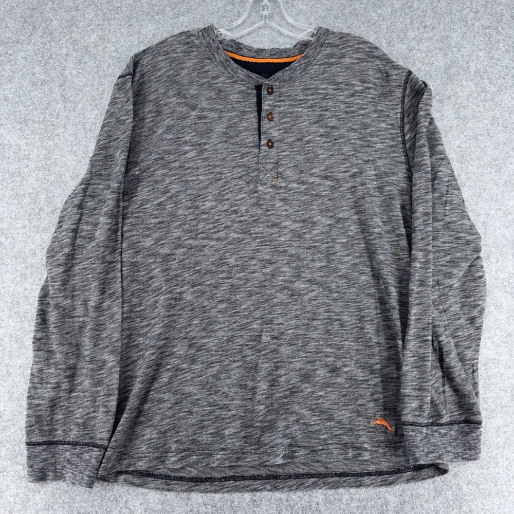 Tommy Bahama Mens XL Gray Space Dye Long Sleeve Henley Shirt 229800 Charcoal